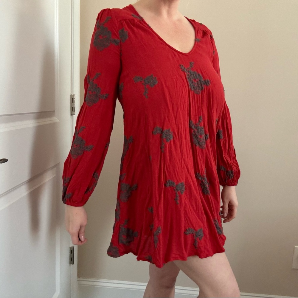 Free People Trapeze Embroidered Long Sleeve Boho Mini Dress